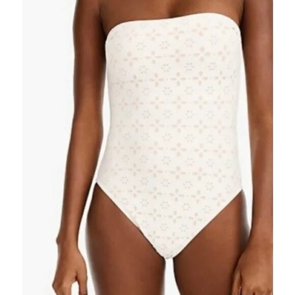 J. Crew white High-leg bandeau one-piece in laser-cut eyelet - Picture 1 of 5